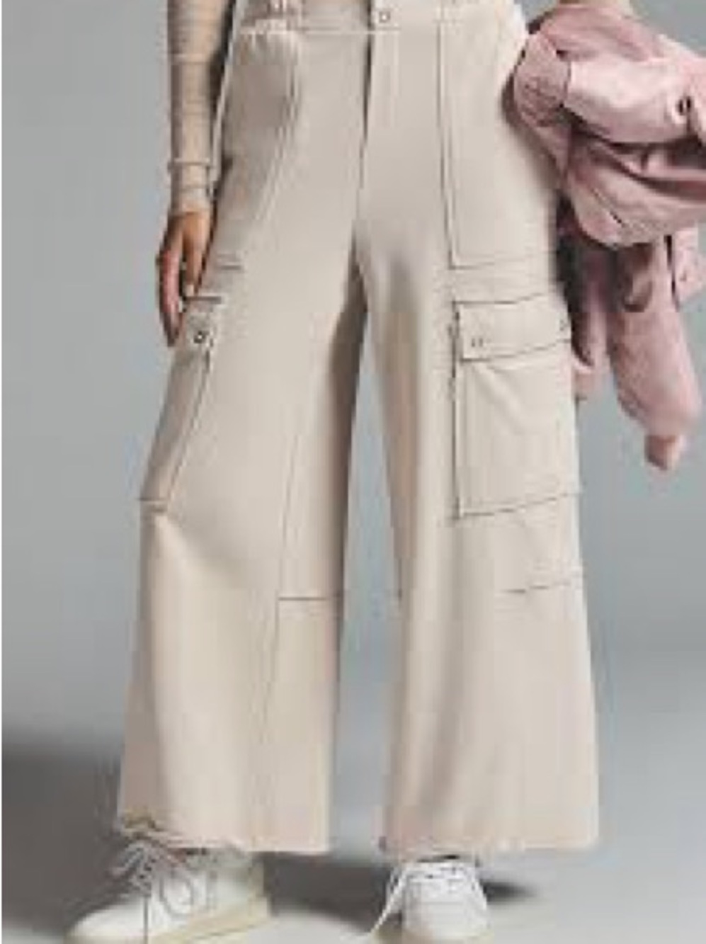 Anthropologie Wide-Leg Cargo Pants in Light Beige Medium NWT